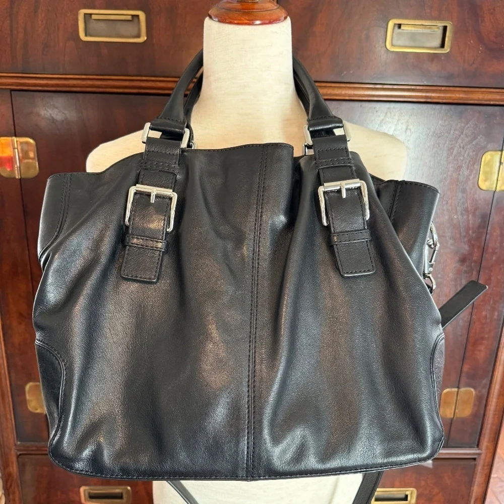 Michael Kors Brookville Black Leather Tote Bag Dual Handles - Picture 5 of 16